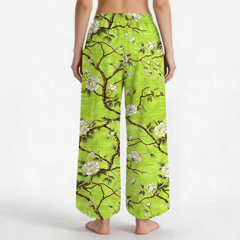 Buddha Stones Pantalones harem de algodón con estampado floral botánico y cintura elástica para mujer, con bolsillos laterales. - image 12