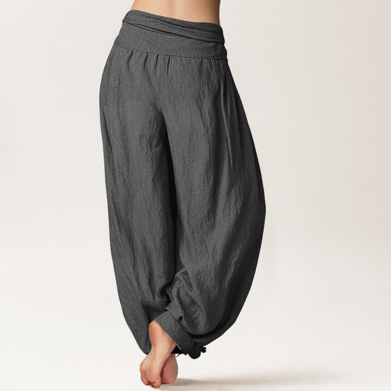 Buddha Stones Pantalones harem de algodón puro con estampado de loto koi para mujer con cintura elástica. - image 7