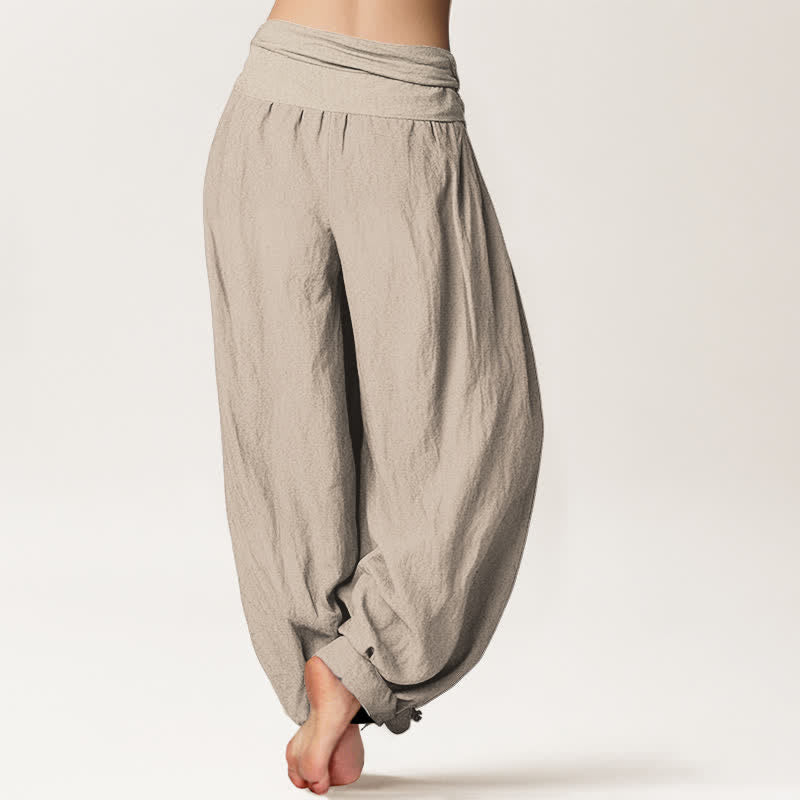 Buddha Stones Pantalones harem de algodón puro con estampado de loto koi para mujer con cintura elástica. - image 10