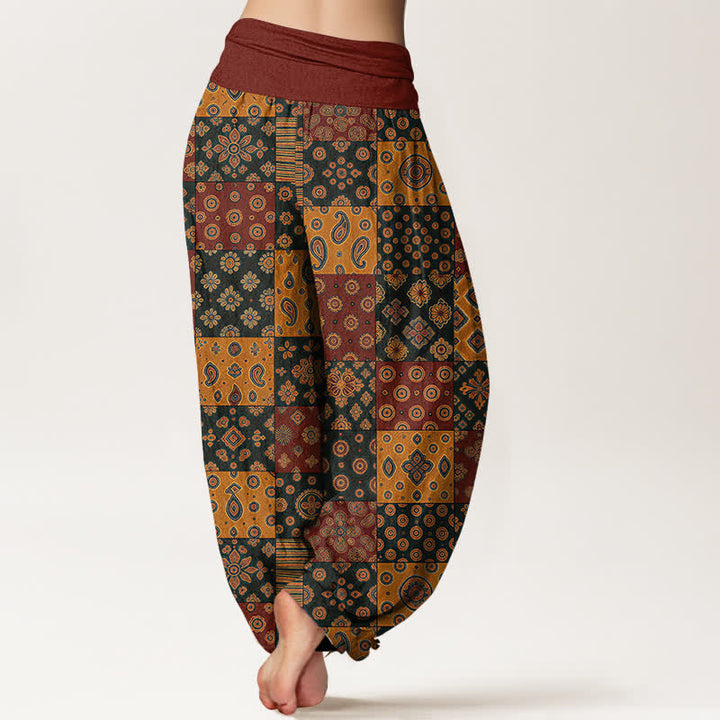 Buddha Stones Pantalones harem de algodón estilo bohemio con estampado paisley y patchwork para mujer, cintura elástica. - image 2