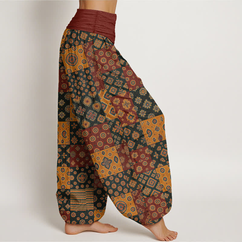 Buddha Stones Pantalones harem de algodón estilo bohemio con estampado paisley y patchwork para mujer, cintura elástica. - image 1