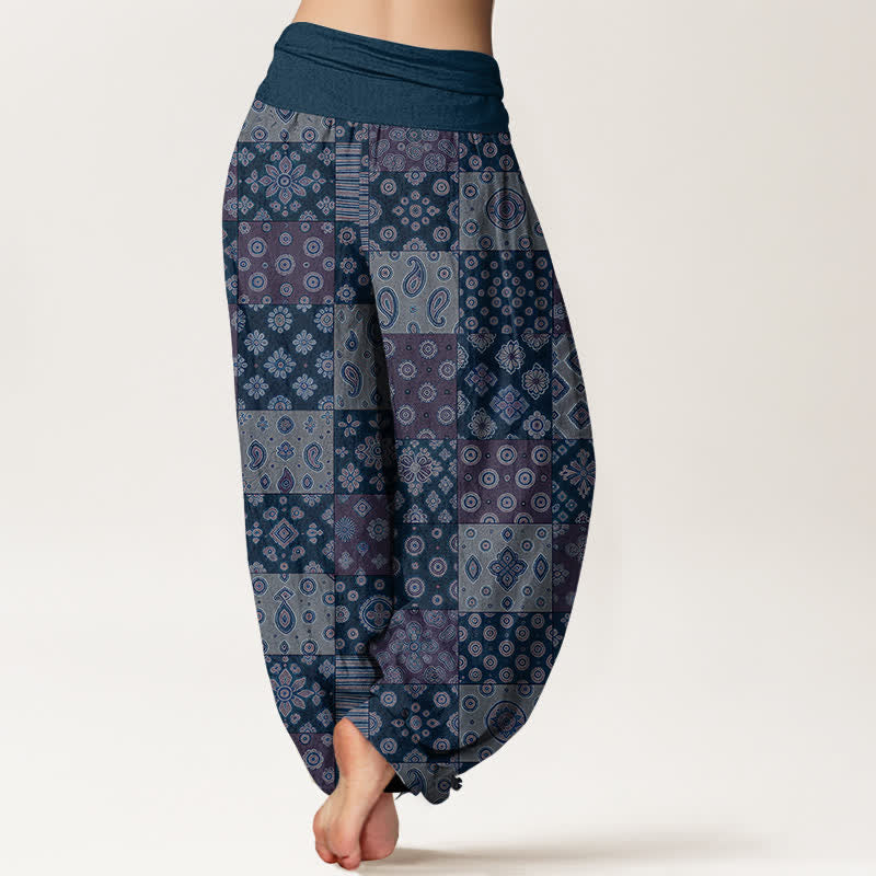 Buddha Stones Pantalones harem de algodón estilo bohemio con estampado paisley y patchwork para mujer, cintura elástica. - image 7