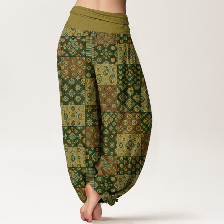 Buddha Stones Pantalones harem de algodón estilo bohemio con estampado paisley y patchwork para mujer, cintura elástica. - image 10