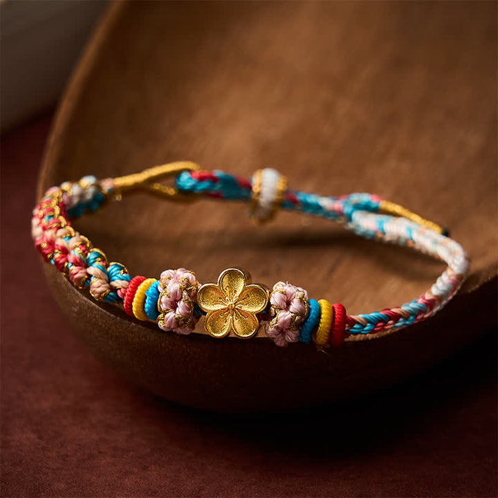 Buddha Stones Pulsera de cuerda protectora multicolor con diseño de flor de durazno tejida a mano - Rosa (Circunferencia de la muñeca: 15-19 cm) - image 0