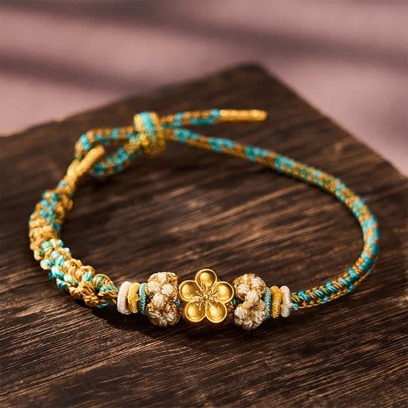 Buddha Stones Pulsera de cuerda protectora multicolor con diseño de flor de durazno tejida a mano - Verde (circunferencia de la muñeca: 15-19 cm) - image 10