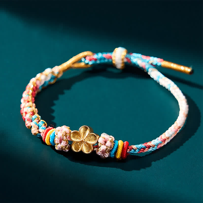 Buddha Stones Pulsera de cuerda protectora multicolor con diseño de flor de durazno tejida a mano - image 5