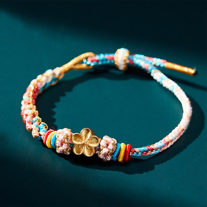 Buddha Stones Pulsera de cuerda protectora multicolor con diseño de flor de durazno tejida a mano - image 5
