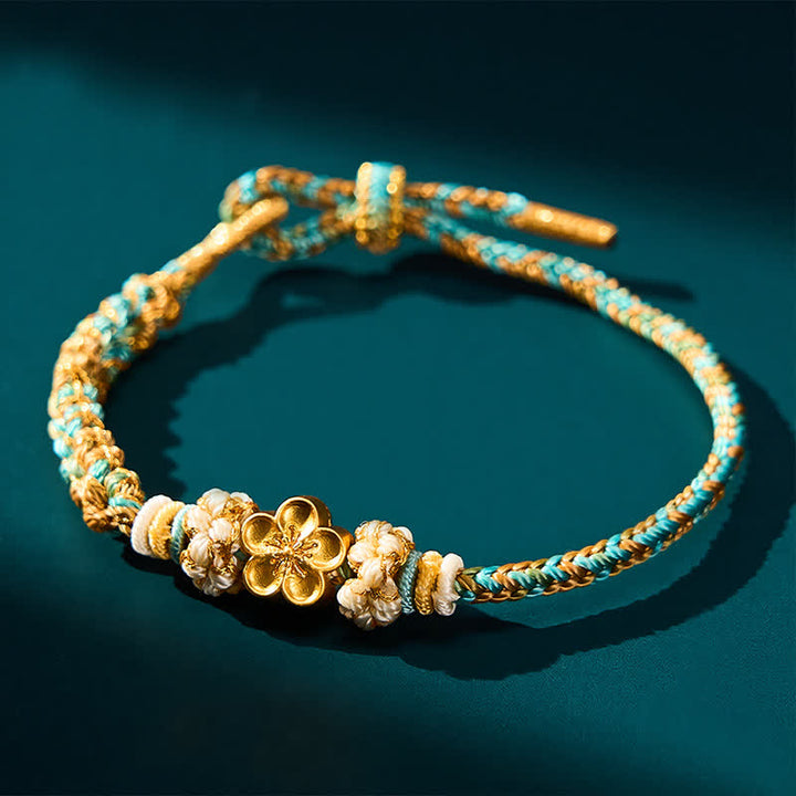 Buddha Stones Pulsera de cuerda protectora multicolor con diseño de flor de durazno tejida a mano - image 11