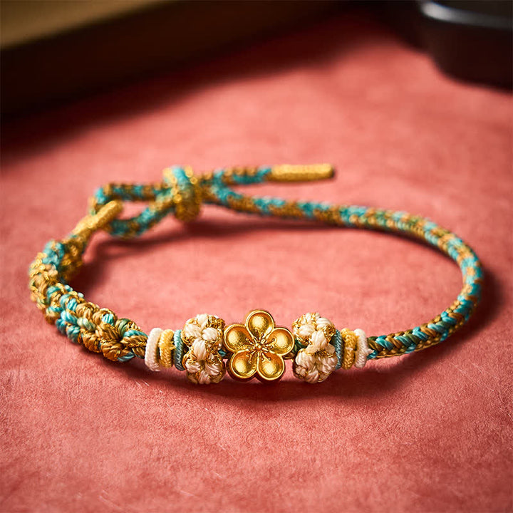 Buddha Stones Pulsera de cuerda protectora multicolor con diseño de flor de durazno tejida a mano - image 13