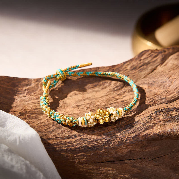 Buddha Stones Pulsera de cuerda protectora multicolor con diseño de flor de durazno tejida a mano - image 15