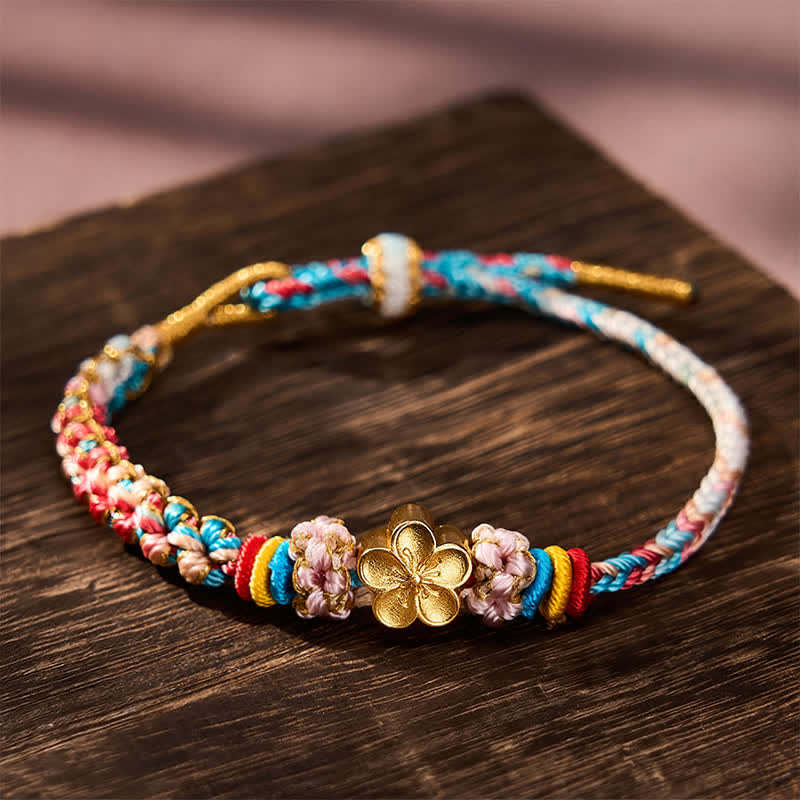 Buddha Stones Pulsera de cuerda protectora multicolor con diseño de flor de durazno tejida a mano - image 2