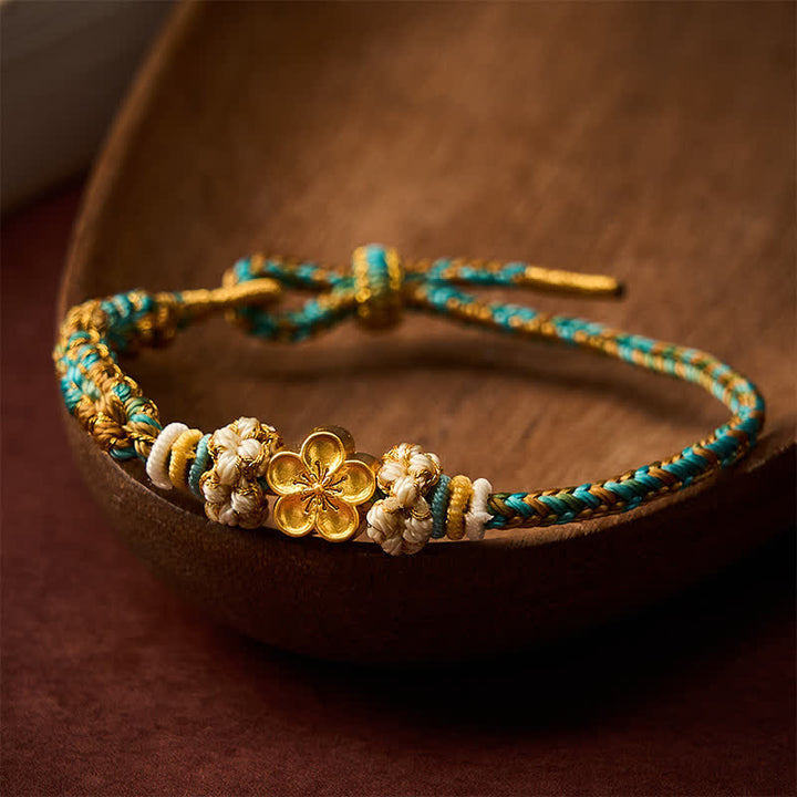 Buddha Stones Pulsera de cuerda protectora multicolor con diseño de flor de durazno tejida a mano - image 14