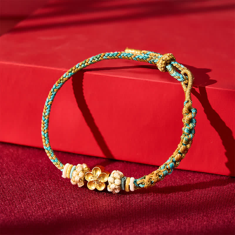 Buddha Stones Pulsera de cuerda protectora multicolor con diseño de flor de durazno tejida a mano - image 12