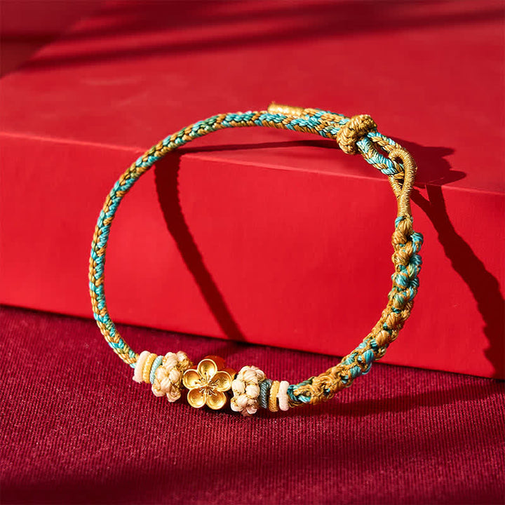 Buddha Stones Pulsera de cuerda protectora multicolor con diseño de flor de durazno tejida a mano - image 12