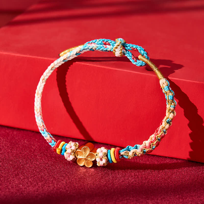Buddha Stones Pulsera de cuerda protectora multicolor con diseño de flor de durazno tejida a mano - image 1