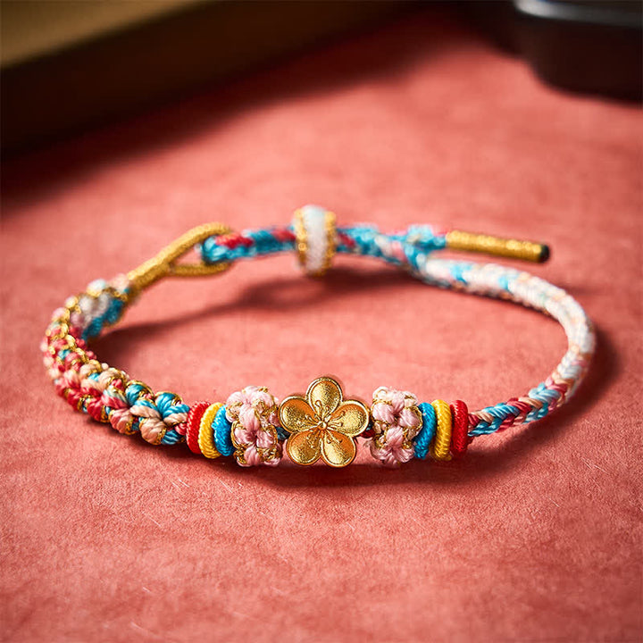 Buddha Stones Pulsera de cuerda protectora multicolor con diseño de flor de durazno tejida a mano - image 3