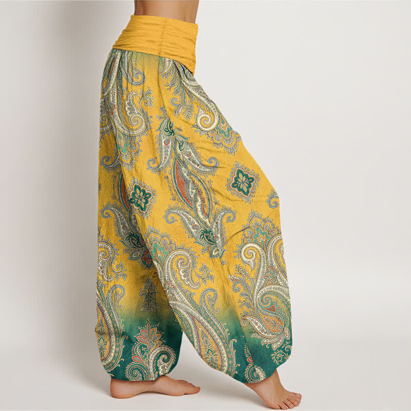Buddha Stones Pantalones harem de algodón con estampado de mosaico paisley vintage para mujer con cintura elástica. - image 1