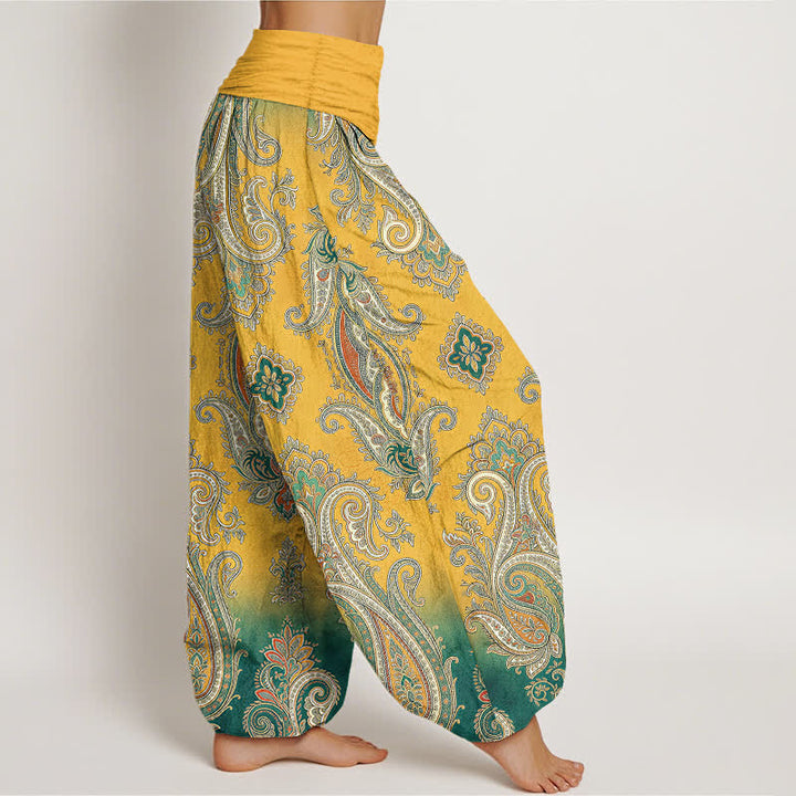 Buddha Stones Pantalones harem de algodón con estampado de mosaico paisley vintage para mujer con cintura elástica. - image 1