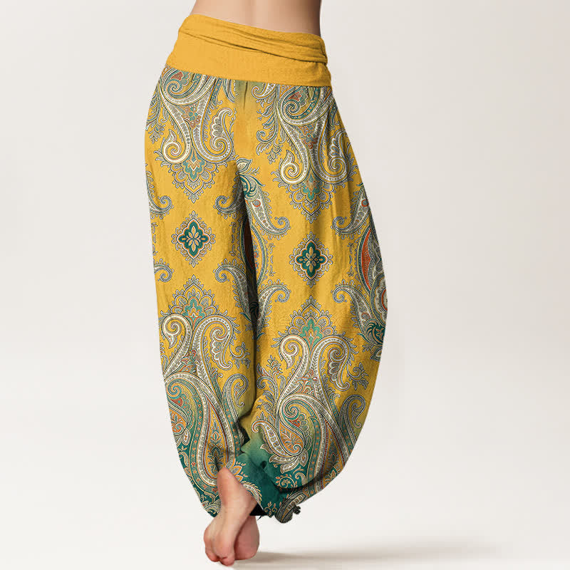 Buddha Stones Pantalones harem de algodón con estampado de mosaico paisley vintage para mujer con cintura elástica. - image 2