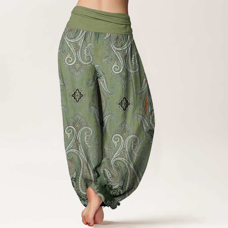 Buddha Stones Pantalones harem de algodón con estampado de mosaico paisley vintage para mujer con cintura elástica. - image 7