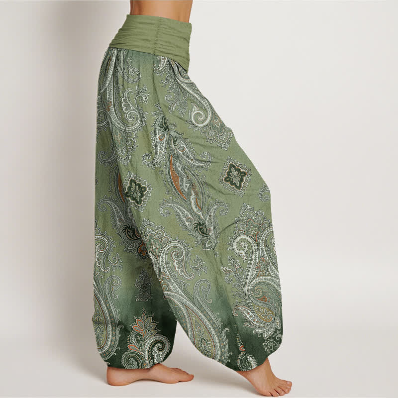 Buddha Stones Pantalones harem de algodón con estampado de mosaico paisley vintage para mujer con cintura elástica. - image 6