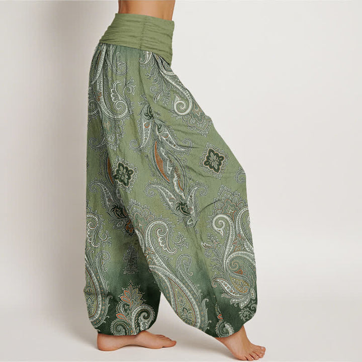 Buddha Stones Pantalones harem de algodón con estampado de mosaico paisley vintage para mujer con cintura elástica. - image 6