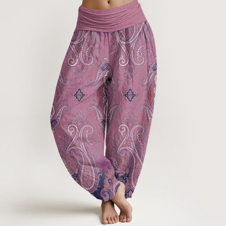 Buddha Stones Pantalones harem de algodón con estampado de mosaico paisley vintage para mujer con cintura elástica. - Orquídea - US16，UK/AU20，EU48 (3XL) - image 8
