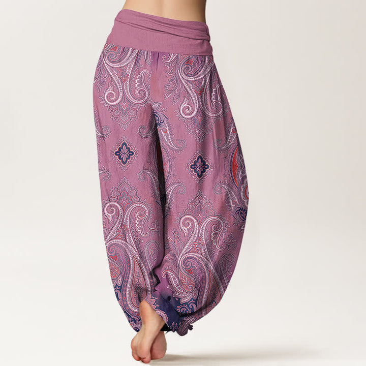 Buddha Stones Pantalones harem de algodón con estampado de mosaico paisley vintage para mujer con cintura elástica. - image 10