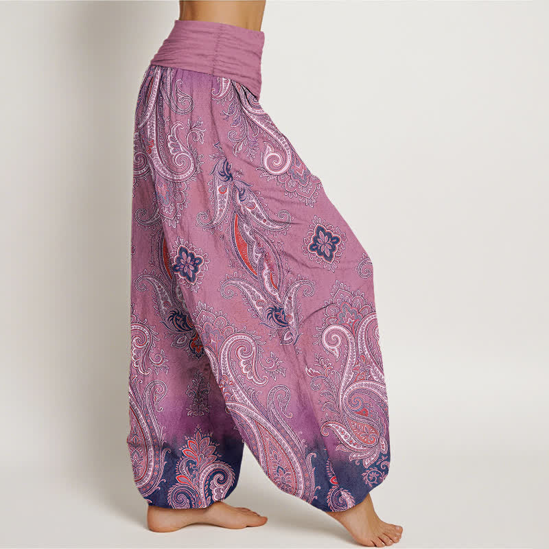 Buddha Stones Pantalones harem de algodón con estampado de mosaico paisley vintage para mujer con cintura elástica. - image 9
