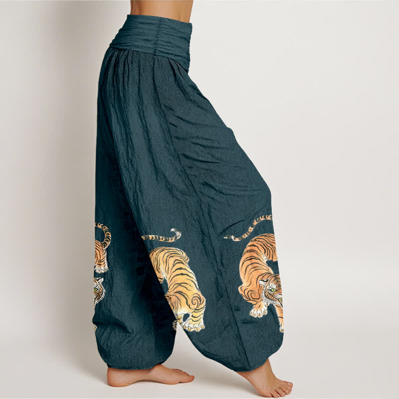 Buddha Stones Pantalones harem de algodón con estampado de tigre majestuoso para mujer con cintura elástica. - image 6