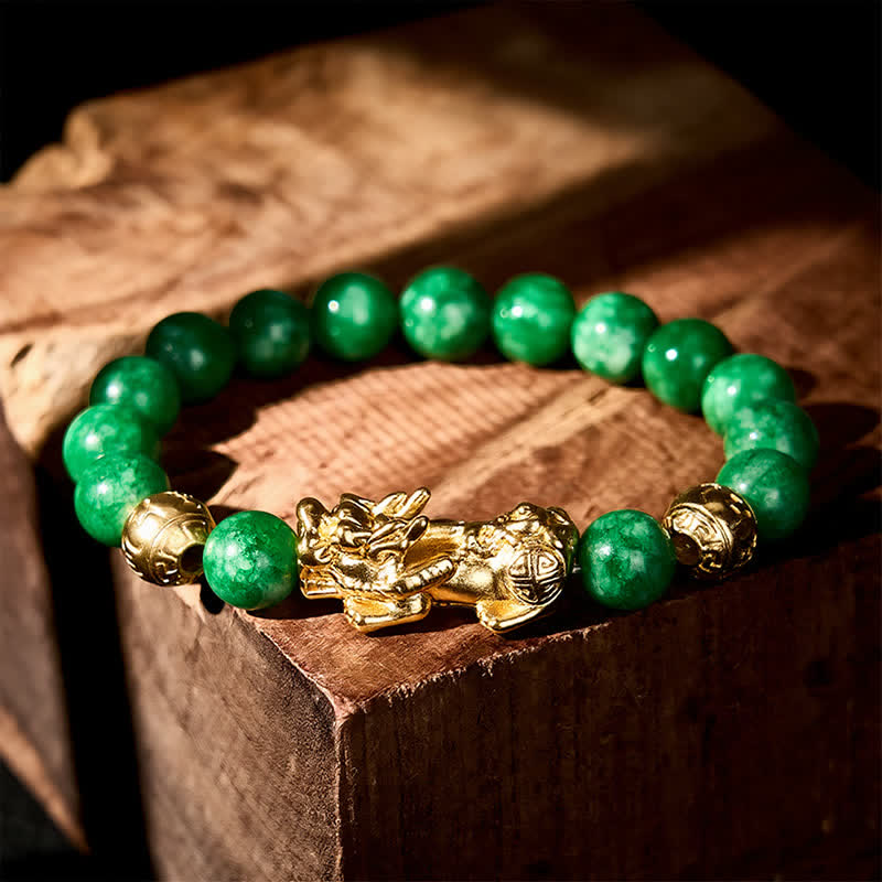 Buddha Stones Pulsera protectora PiXiu de cuentas de jade cian natural - image 1