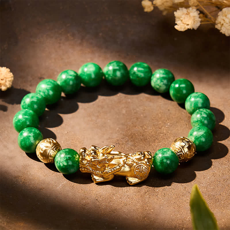 Buddha Stones Pulsera protectora PiXiu de cuentas de jade cian natural - Jade cian (Calma♥Armonía) - image 0