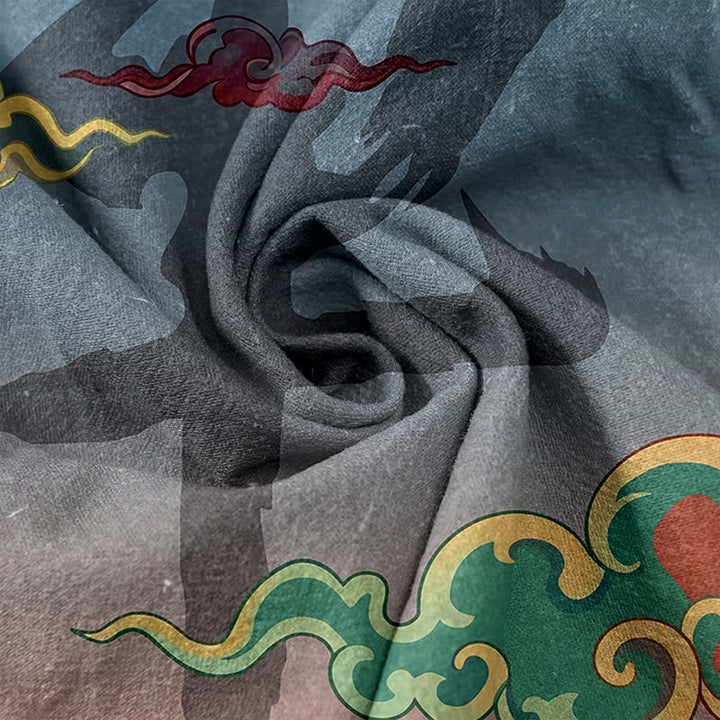 Buddha Stones Pantalones de mujer de algodón puro con estampado tradicional de nubes, cintura elástica y bolsillos. - image 2
