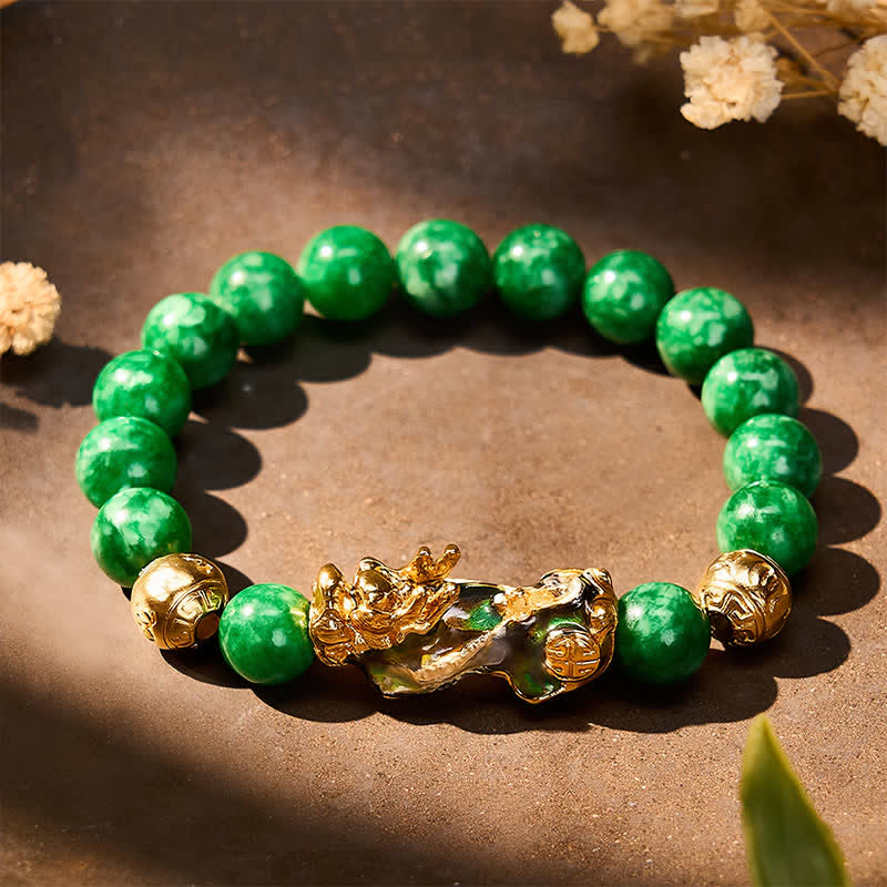 Buddha Stones Pulsera curativa PiXiu con cuentas de jade cian natural que cambia de color - image 1