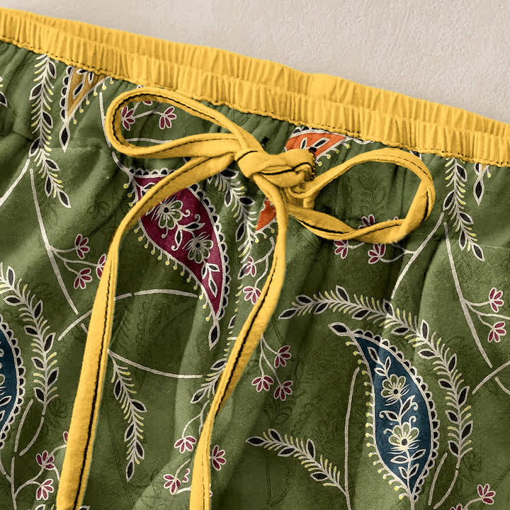 Buddha Stones Pantalones de mujer de algodón puro con estampado étnico floral tipo cachemir, cintura elástica y bolsillos. - image 1