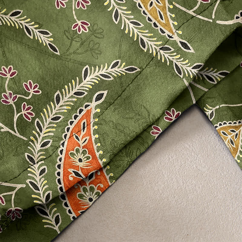 Buddha Stones Pantalones de mujer de algodón puro con estampado étnico floral tipo cachemir, cintura elástica y bolsillos. - image 2