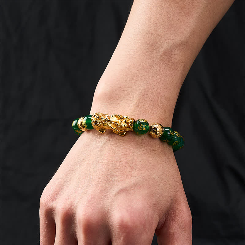 Buddha Stones Pulsera de ágata verde natural Om Mani Padme Hum PiXiu Harmony - image 4
