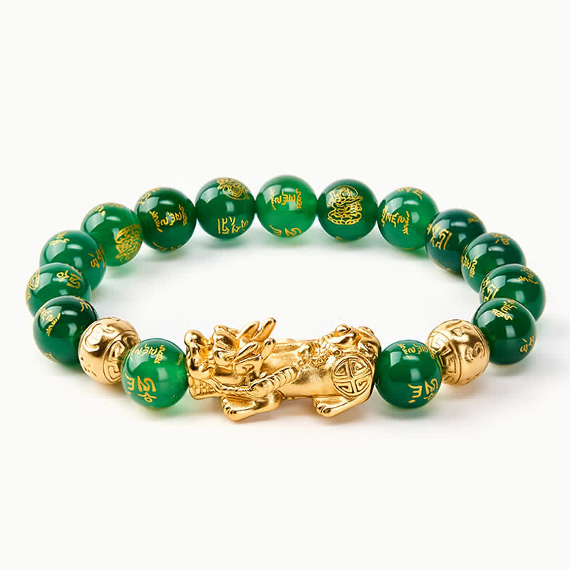 Buddha Stones Pulsera de ágata verde natural Om Mani Padme Hum PiXiu Harmony - Ágata verde (Equilibrio♥Crecimiento) - image 0