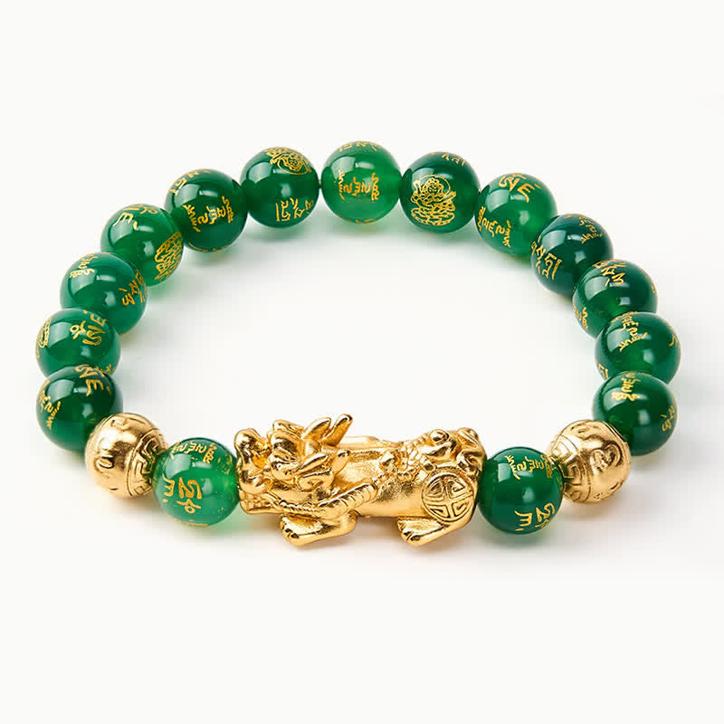 Buddha Stones Pulsera de ágata verde natural Om Mani Padme Hum PiXiu Harmony - image 1