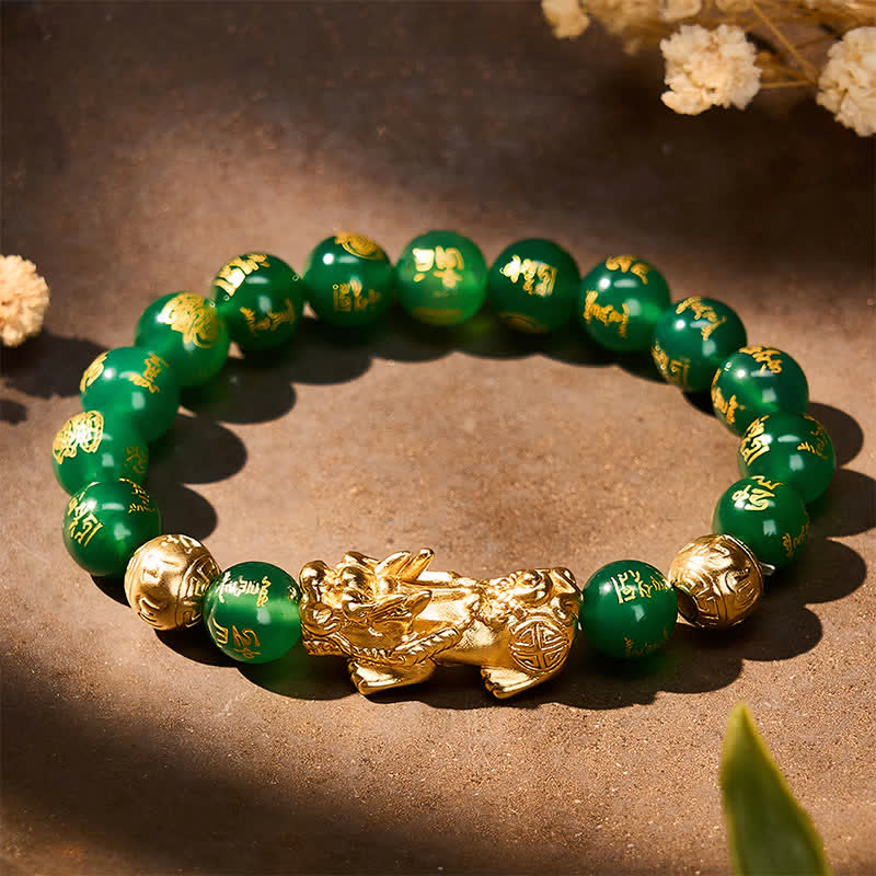 Buddha Stones Pulsera de ágata verde natural Om Mani Padme Hum PiXiu Harmony - image 2
