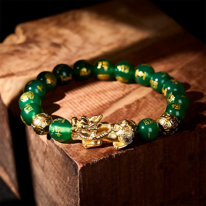 Buddha Stones Pulsera de ágata verde natural Om Mani Padme Hum PiXiu Harmony - image 3
