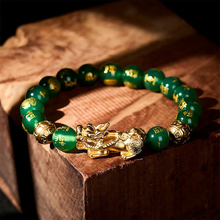 Buddha Stones Pulsera de ágata verde natural Om Mani Padme Hum PiXiu Harmony - image 3