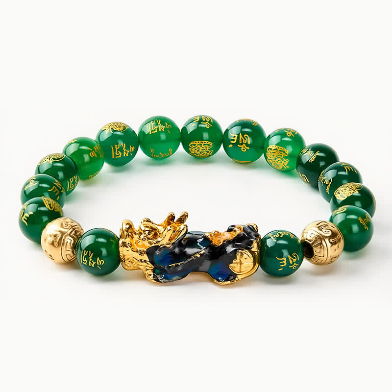 Buddha Stones Pulsera PiXiu Success con cambio de color de ágata verde natural Om Mani Padme Hum - Ágata verde (Equilibrio♥Crecimiento) - image 0