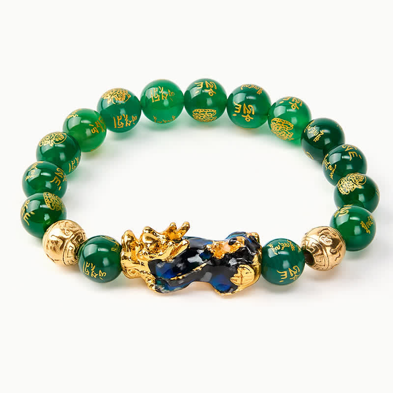 Buddha Stones Pulsera PiXiu Success con cambio de color de ágata verde natural Om Mani Padme Hum - image 1