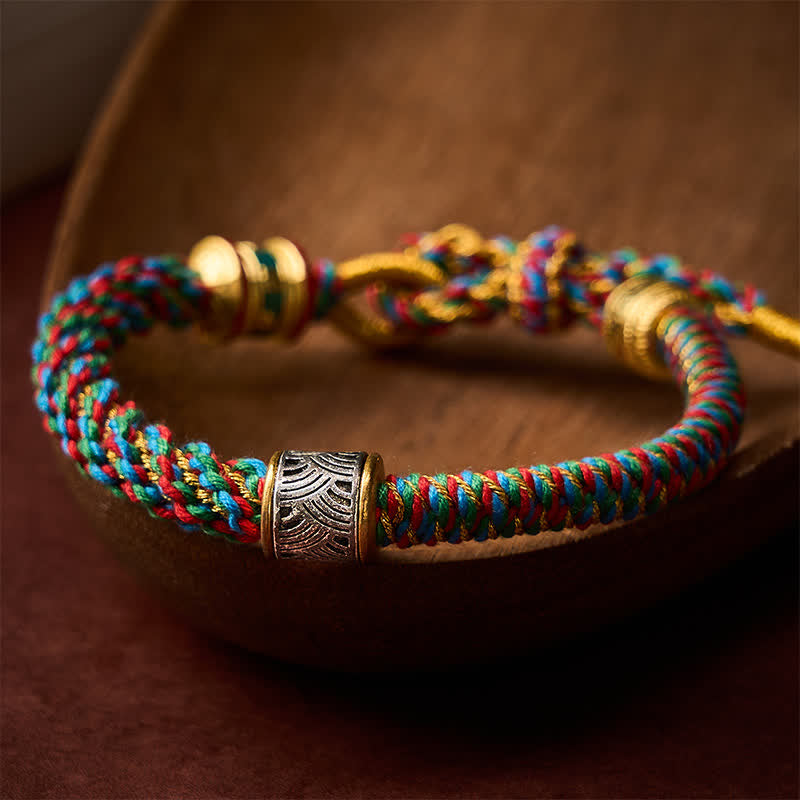 Buddha Stones Pulsera tibetana trenzada con el símbolo Om Mani Padme Hum de los Cinco Elementos y la sabiduría de Wuxing, tejida a mano. - Multicolor (circunferencia de la muñeca: 15-17 cm) - image 0