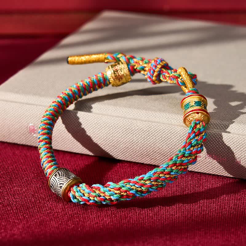 Buddha Stones Pulsera tibetana trenzada con el símbolo Om Mani Padme Hum de los Cinco Elementos y la sabiduría de Wuxing, tejida a mano. - image 1