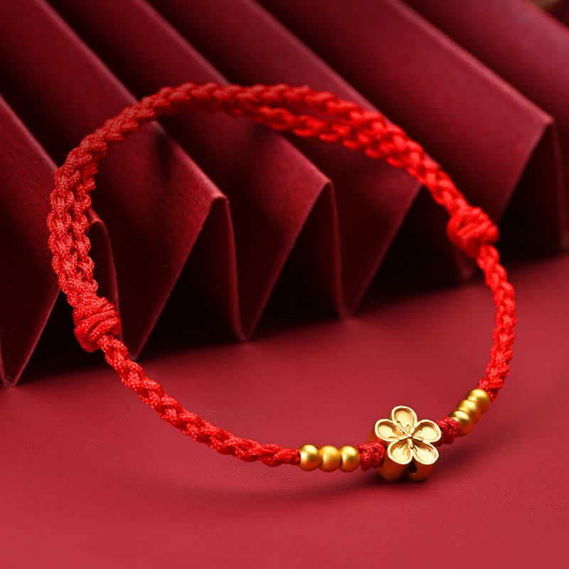 Buddha Stones Pulsera protectora ajustable de hilo rojo con flor dorada - image 1