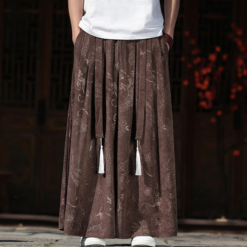 Buddha Stones Pantalones tobilleros de manga ancha para hombre con cordón ajustable y estampado de dragón, estilo vintage para otoño/invierno, con bolsillos. - image 1