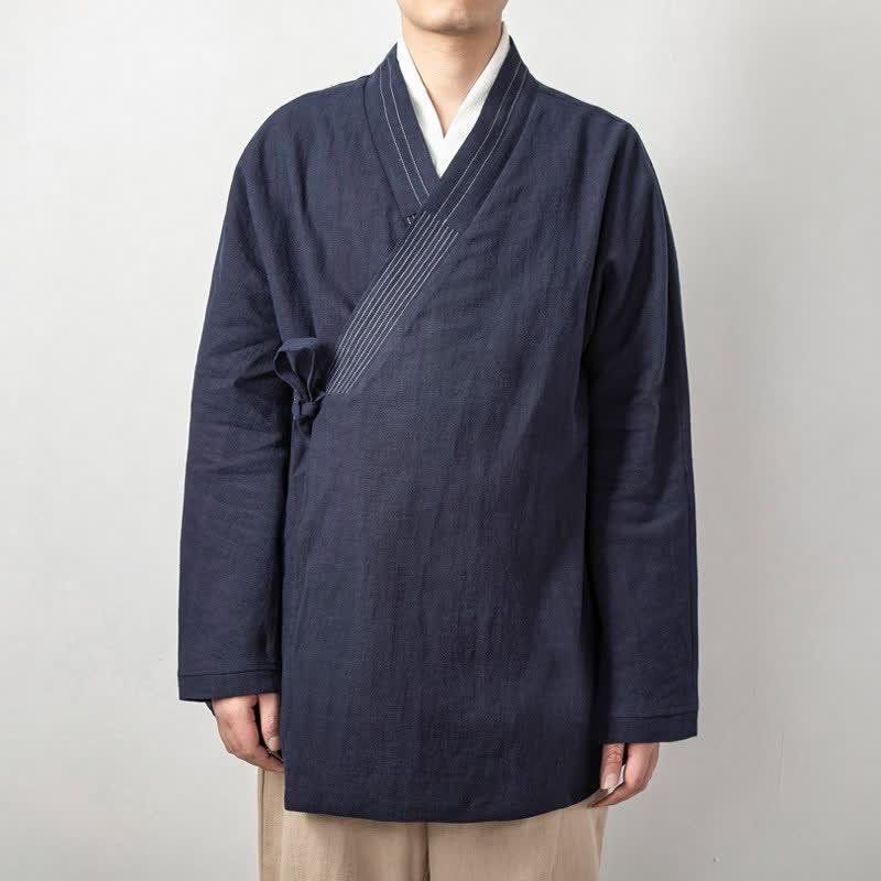 Buddha Stones Kimono de hombre de ramio liso con cordón ajustable, estilo vintage, para otoño - Marina de guerra - US/UK/AU44, EU54 (4XL) - image 1