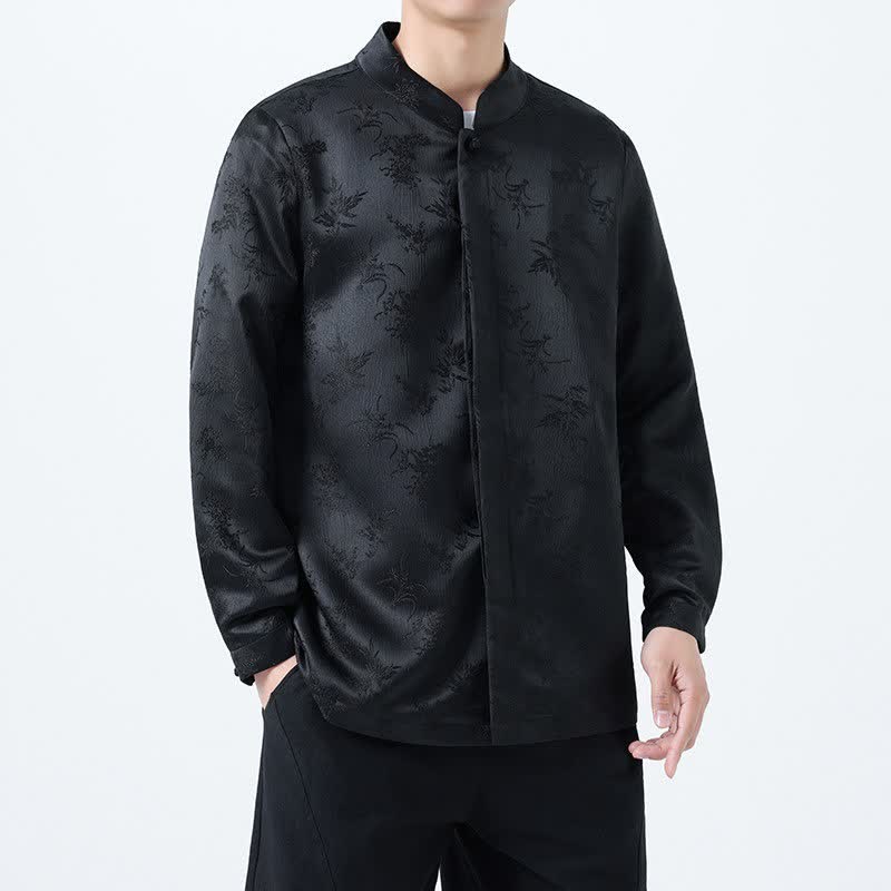 Buddha Stones Camisas de manga larga para hombre con cuello mandarín y estampado floral, estilo vintage de otoño. - image 8